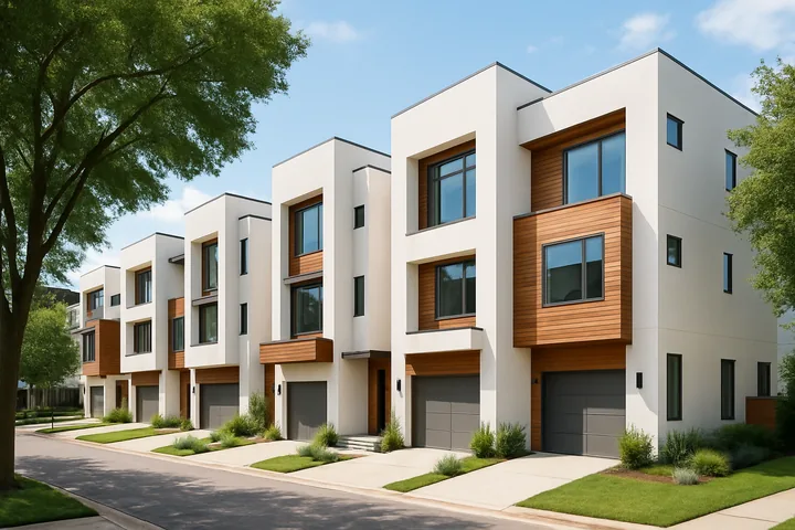 Illustrative Mueller neighborhood townhome row